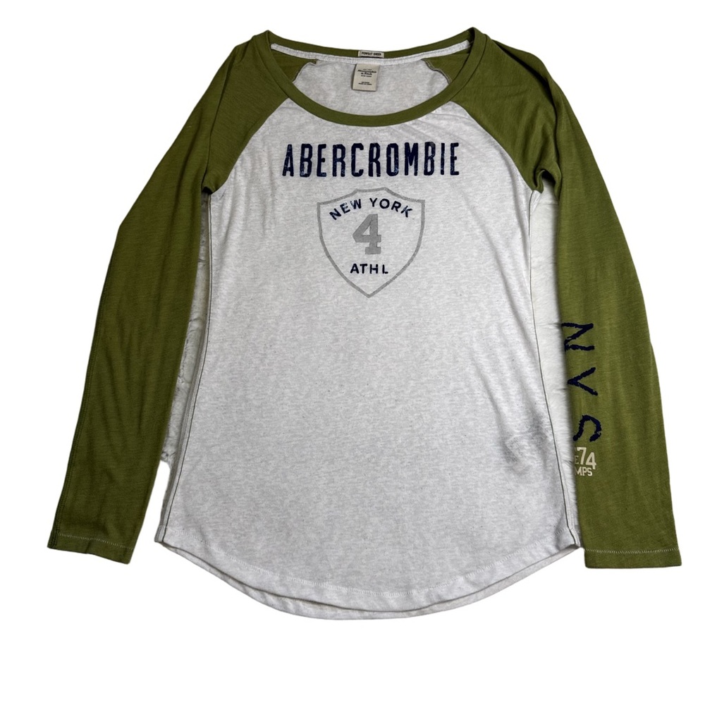 Abercrombie & Fitch Medium Green White Raglan Long Sleeve Shirt Tee Vintage NWOT - Picture 9 of 11